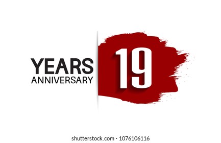 19 years anniversary design with red brush  isolated on white background for company celebration event