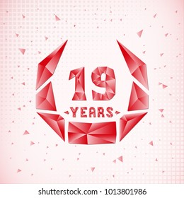19 years anniversary design template. Low poly design.