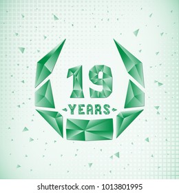 19 years anniversary design template. Low poly design.