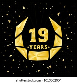 19 years anniversary design template. Low poly design.
