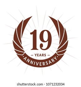 19 years anniversary. Elegant anniversary design. 19 years logo.