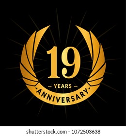 19 years anniversary. Elegant anniversary design. 19 years logo.