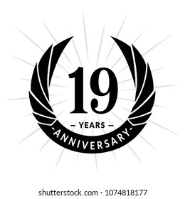 19 years anniversary. Elegant anniversary design. 19 years logo.