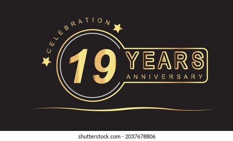 19 years anniversary golden and silver color with circle ring isolated on black background for anniversary celebration event luxury vector