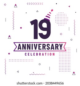 19 years anniversary greetings card, 19 anniversary celebration background free vector.