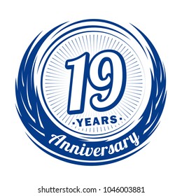 19 years anniversary. Anniversary logo design. 19 years logo.