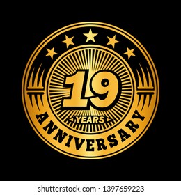 19 years anniversary. Anniversary logo design. Vector and illustration.