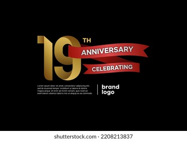 19 years anniversary logo with gold and red emblem on black background