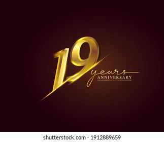 19 Years Anniversary Logo Golden Colored isolated on elegant background, vector design for greeting card and invitation card