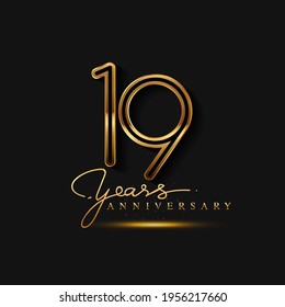 19 Years Anniversary Logo Golden Colored isolated on black background, vector design for greeting card and invitation card