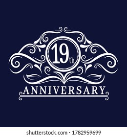19 years Anniversary logo, luxurious 19th Anniversary design celebration white.