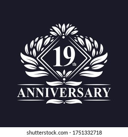 19 years Anniversary Logo, Luxury floral 19th anniversary logo.