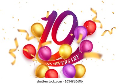 19 years anniversary logo template design on white background and balloons. 19th anniversary celebration background with red ribbon and balloons. Party poster or brochure template.