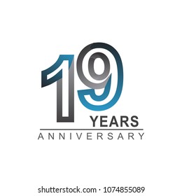 19 years anniversary logotype bold line number with grey and blue color for celebration event isolated on blue background