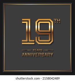 19 Years Anniversary logotype. Anniversary celebration template design for booklet, leaflet, magazine, brochure poster, banner, web, invitation or greeting card. Vector illustrations.