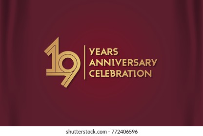 19 Years Anniversary Logotype with  Golden Multi Linear Number Isolated on Red Curtain Background