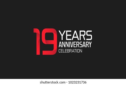 19 years anniversary logotype simple design with red and white color isolated on black background