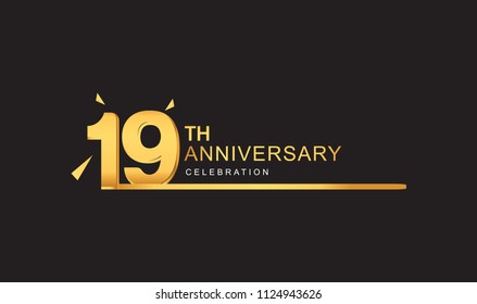 19 years anniversary logotype with single line golden and golden confetti for anniversary celebration
