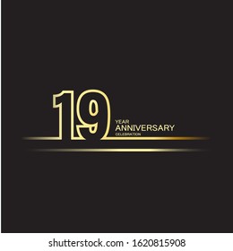 19 years anniversary logotype with single line golden and silver color for celebration
