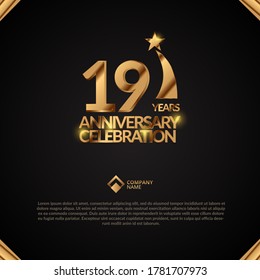 19 Years anniversary logotype style with golden color for celebration event, wedding, greeting card, and invitation