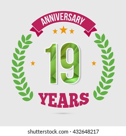 19 Years Anniversary with Low Poly Design and Laurel Ornaments