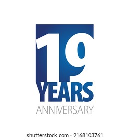 19 Years Anniversary negative space numbers blue white logo icon banner