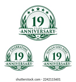 19 years anniversary set. 19th celebration logo collection. Vector and illustration. 