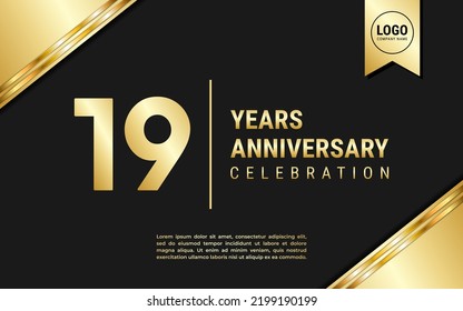 Diseño de plantilla de 19 años de aniversario. Celebración del Aniversario de Oro, ilustración vectorial.