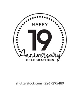 19 years anniversary. Anniversary template design concept, monochrome, design for event, invitation card, greeting card, banner, poster, flyer, book cover and print. Vector Eps10