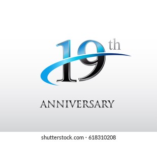 19 years anniversary Template logo with swoosh