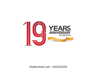 19 years anniversary template with red color number and golden ribbon