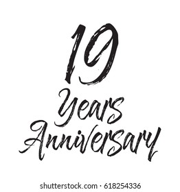 19 years anniversary, text design. Vector calligraphy. Typography poster. Usable as background.