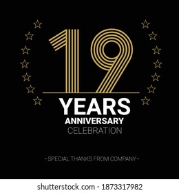 19 years anniversary vector icon, logo. Graphic design element with number and text composition for 19th anniversary.