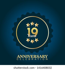 19 years birthday celebration logo. golden 19th anniversary logo.designed for celebration card, greeting card and invitation card.