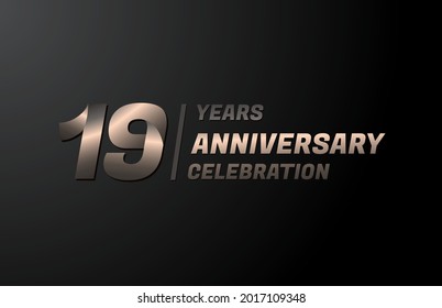 19 years gold anniversary celebration logotype, anniversary banner vector, isolated on black background