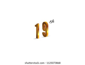 19 Years golden Anniversary with isometric design isolated on white background