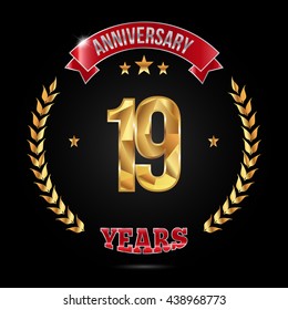 19 years golden anniversary logo, low poly design number