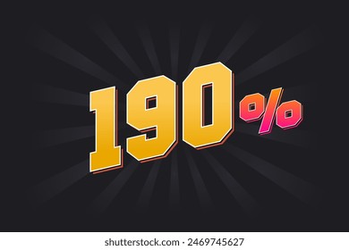 190% discount banner with dark background and yellow text. 190 percent sales promotional design.