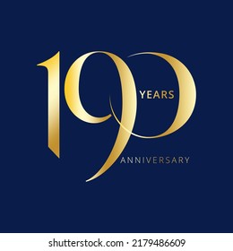 190 Year Anniversary Logo, Golden Color, Vector Template Design element for birthday, invitation, wedding, jubilee and greeting card illustration.