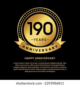 190 years anniversary banner with luxurious golden circles and halftone on a black background and replaceable text speech