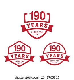 190 years anniversary celebration logotype. 190th anniversary logo collection. Set of anniversary design template. Vector illustration.