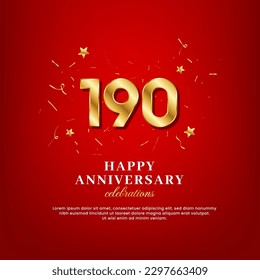 190 years of golden numbers, anniversary celebrating text, and anniversary congratulation text with golden confetti spread on a red background