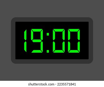 19:00 hours digital clock. Alarm clock design for schedule. Timer icon with digital numbers for appointments and business