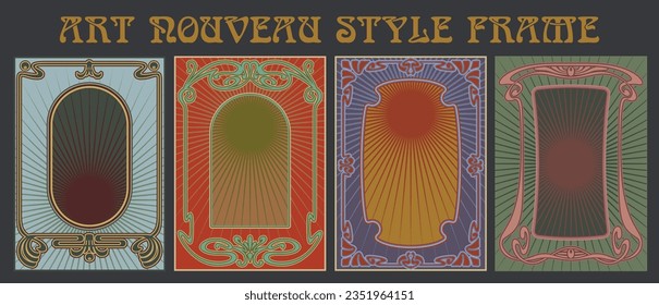 1900-1920s Art Nouveau Style Vintage Colors Decorative Background Frames Set