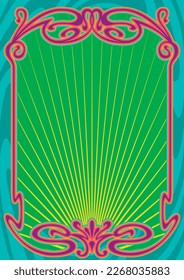 1900-1920s Art Nouveau Vintage Style Psychedelic Colorful Background Frame 