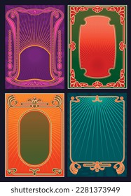 1900-1920s Retro Style Art Nouveau Psychedelic Colors Wavy Background Frames Set