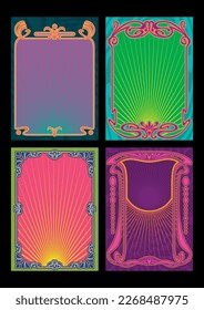 1900-1920s Style Art Nouveau Psychedelic Colors Decorative Wave Frame Backgrounds Set