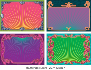 1900-1920s Vintage Art Nouveau Style Psychedelic Colors Decorative Frames Set