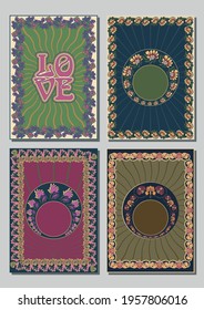 1900s - 1920s Art Nouveau Style Background, Floral Frames for Retro Posters and Covers 