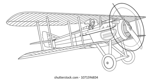 1900's French plane AirForce Spad XIII lineart